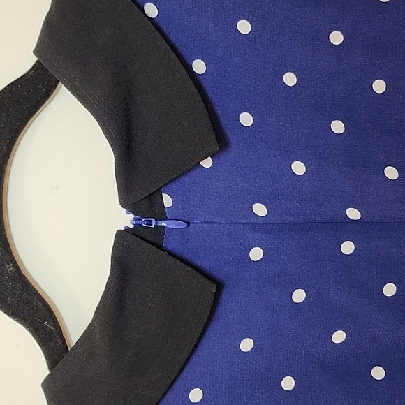 Reformation Tamia Mini dress navy Danube polkadot pattern black collar Sz 0 - Picture 15 of 16